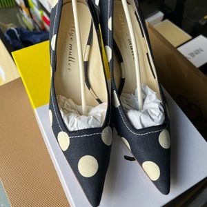 Betty Mueller navy and white Polka Dot Heels; size 37.5